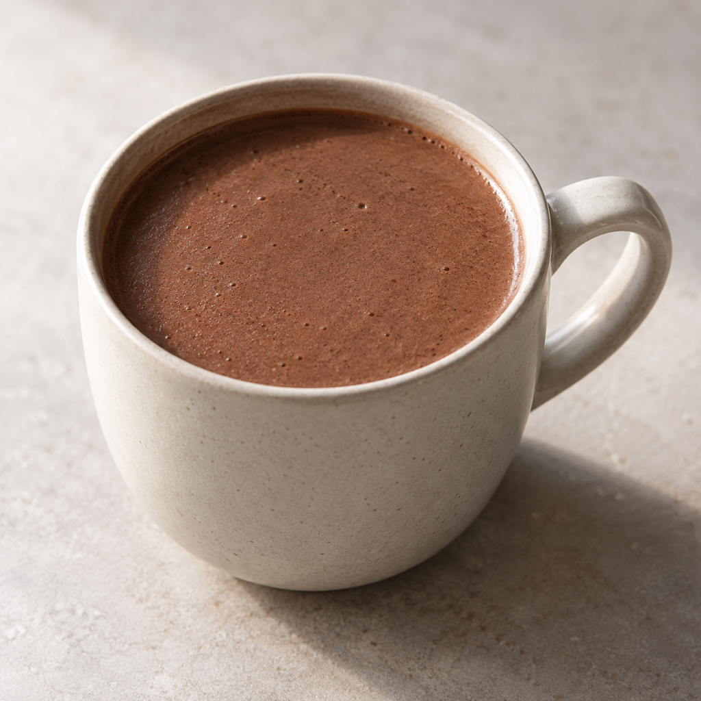 Bevanda al cacao con cocco, vaniglia e cannella — Illustrazione generata con IA per MyTrela. Proposta di presentazione.