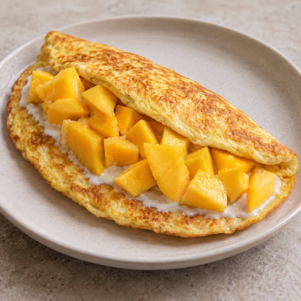 Puszysty omlet kokosowy z mango — ilustracja propozycji podania
